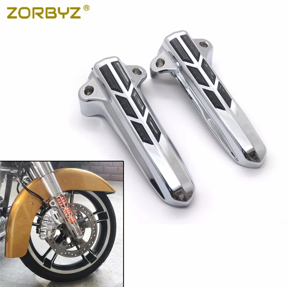 ZORBYZ Chrome Fork Lower Leg Covers LED Light Case For Harley FLHR FLHX