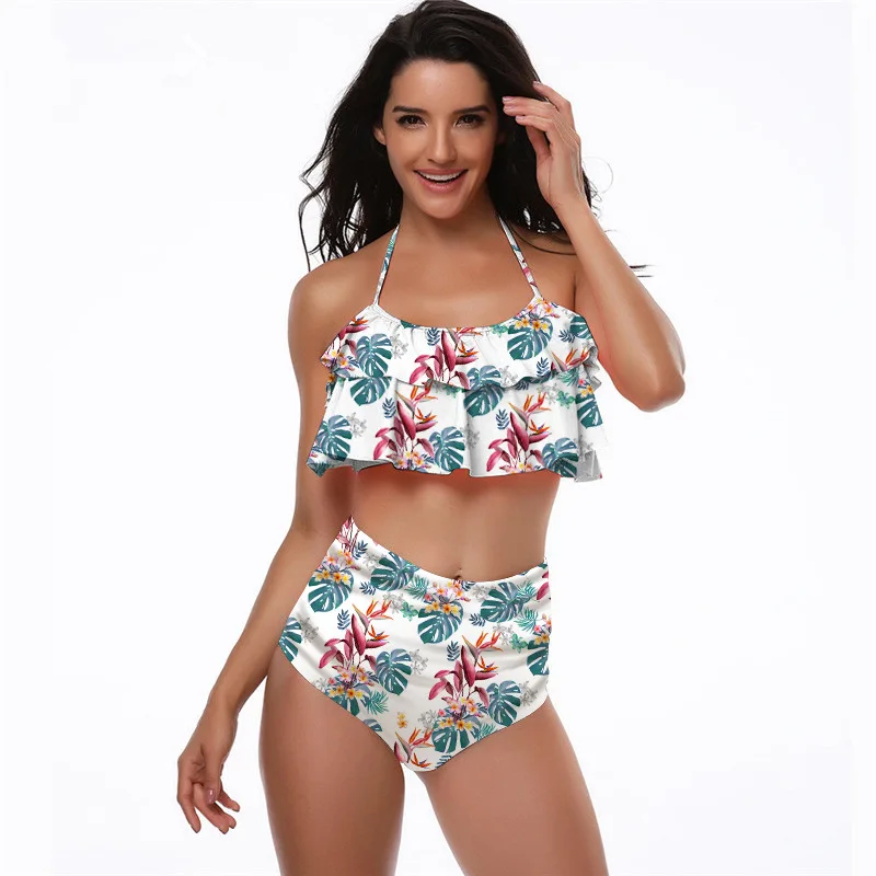 

Ru Ya Fashion Bikini 2019 High Waist Bikini Set Ruffled Floral Women Two Piece Swimsuit Bandage Swimwear Women's Swimsuits