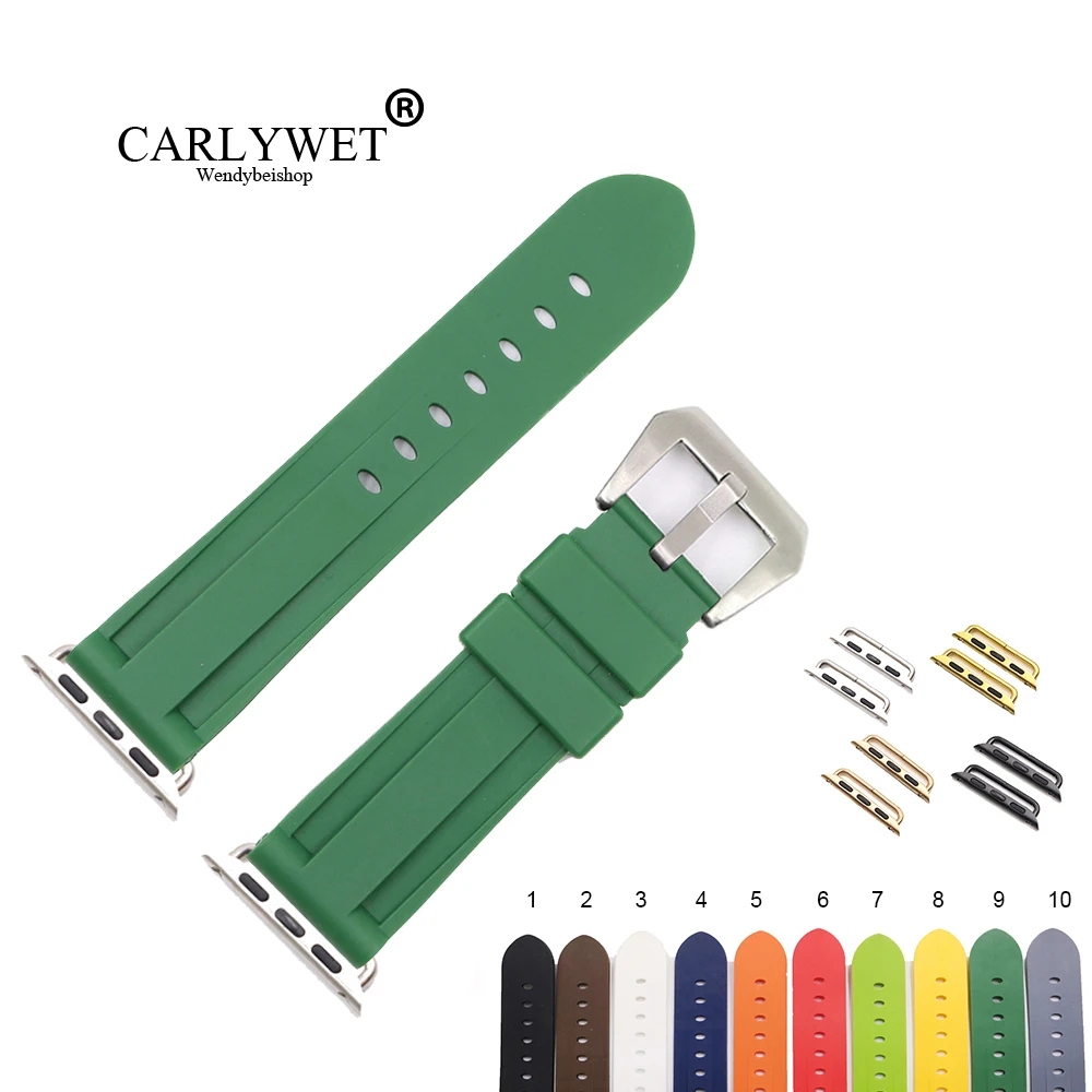 Ремешок для часов CARLYWET из силиконовой резины 38 40 42 44 мм зеленый и белый цвета