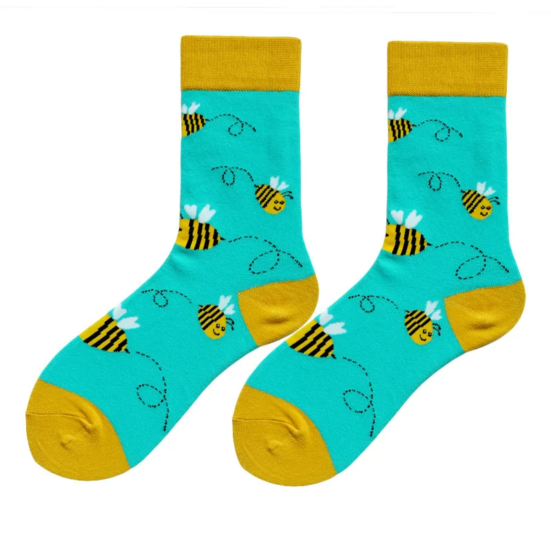 Мужские носки с забавными рисунками птиц, пчелы, кошек, собак, цветов, милые корейские уличные Мужские Винтажные повседневные хлопковые носки в стиле хип-хоп Харадзюку - Цвет: 844 bees