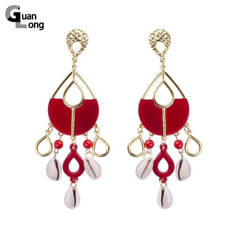

GuanLong Original Design Water Drop Big Dangle Earrings Mix Material Shell Resin Tassel Earing boucles d'oreilles