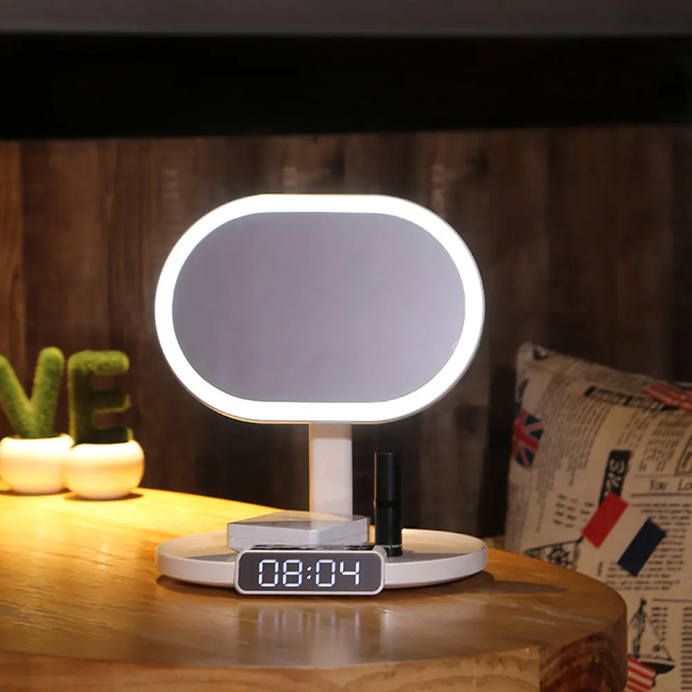Зеркала для макияжа Bluetooth динамик будильник домашняя заряжаемая настольная лампа будильник музыкальное косметическое зеркало креативная сенсорная кнопка
