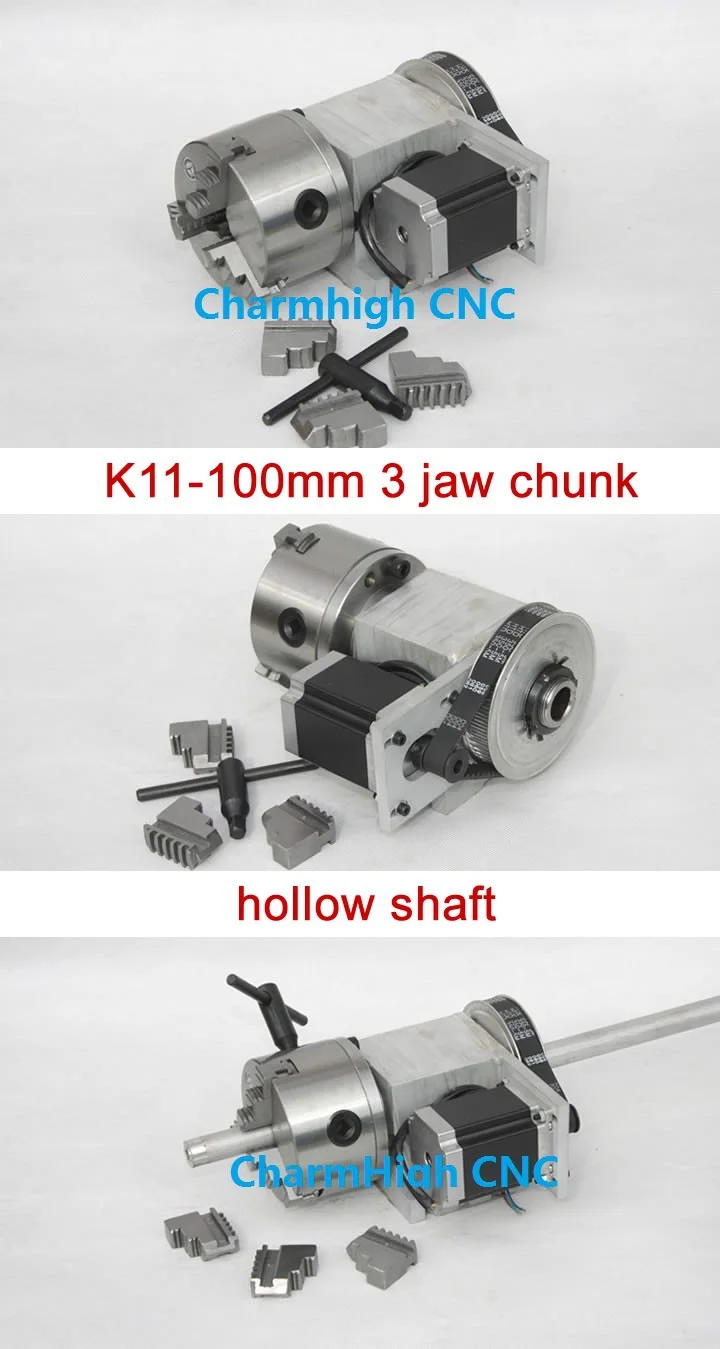 K11-100MM 3 челюсти полый вал 4 оси ЧПУ делительная головка/ось вращения для ЧПУ маршрутизатор/CNC машина 3D гравировка