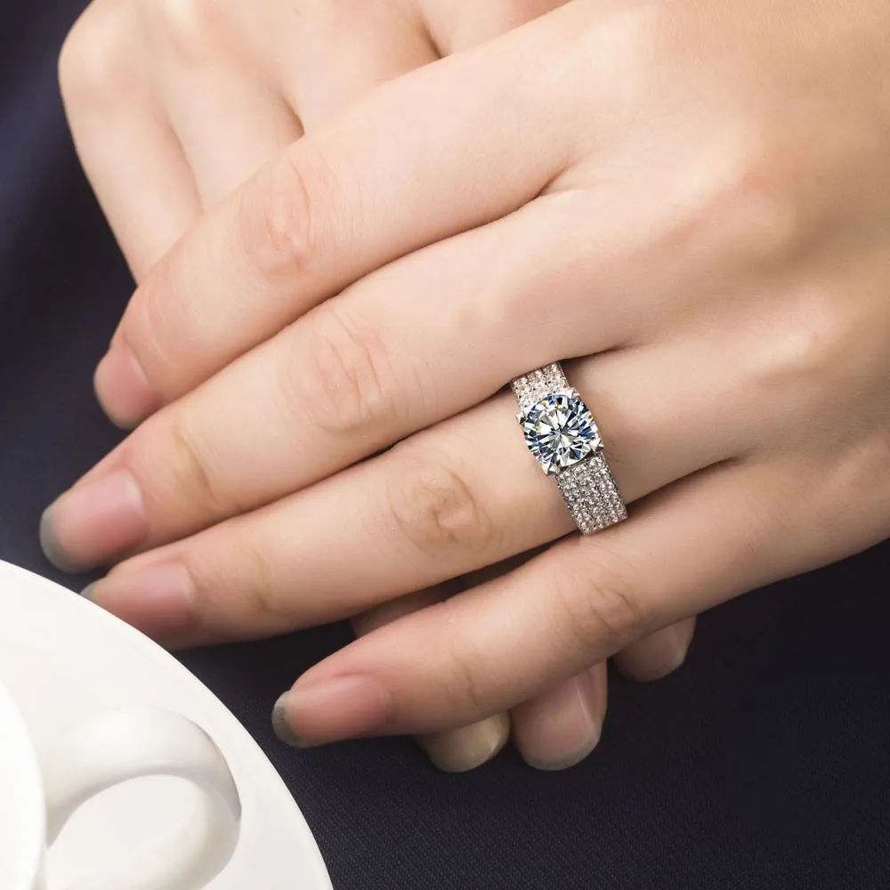 Прямая 1 КТ круглая огранка Серебро синтетический камень Обручение Promise Ring, обручальные кольца для Для женщин