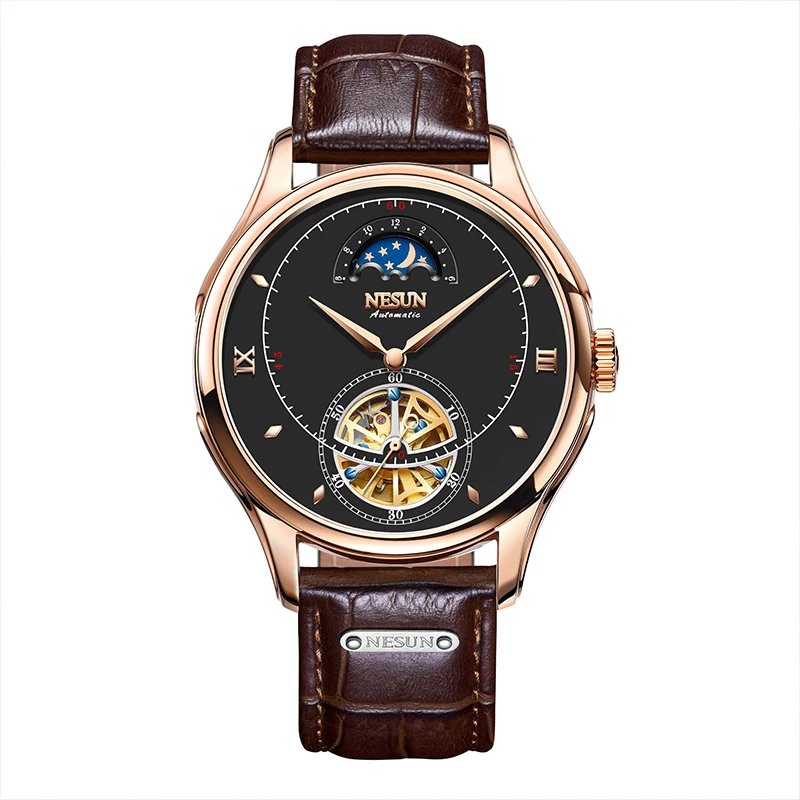 Luxury Brand NESUN Hollow Tourbillon Men Moon Phase Watch Business