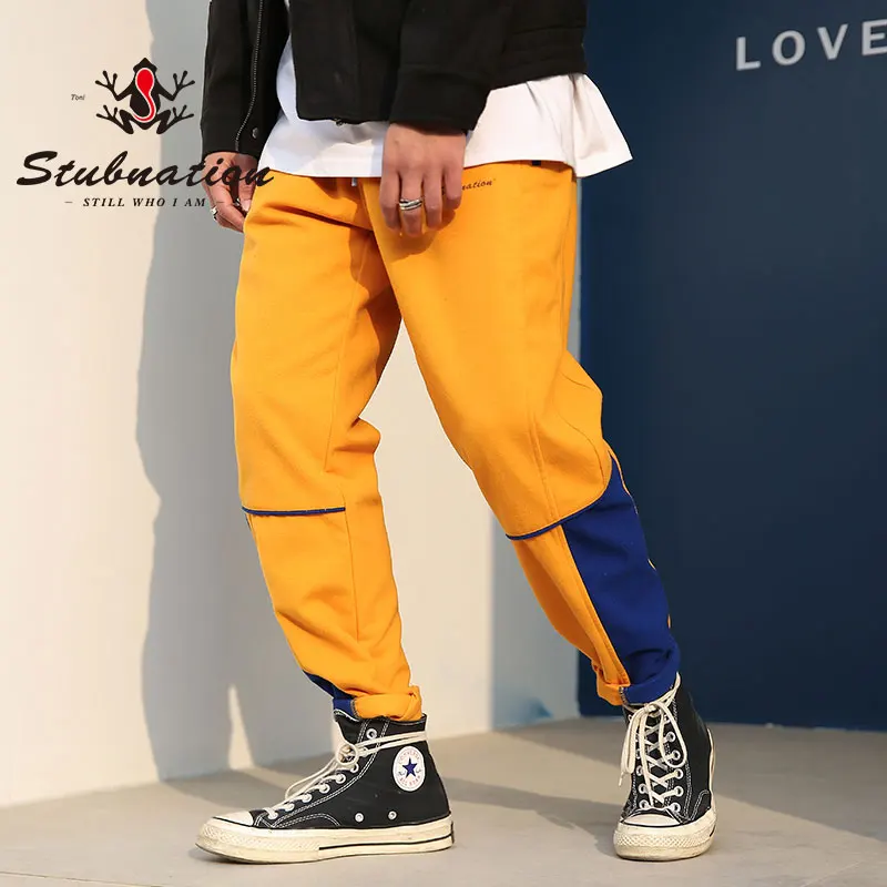 Stubnation Block Patchwork Swag Pants Orange Blue Contrast Color Loose