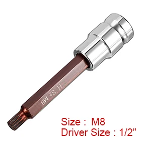 

UXCELL Newest 1 Pcs 8mm Triple Square Spline Bit Extra 1/2-Inch Drive Long Socket, S2 Steel