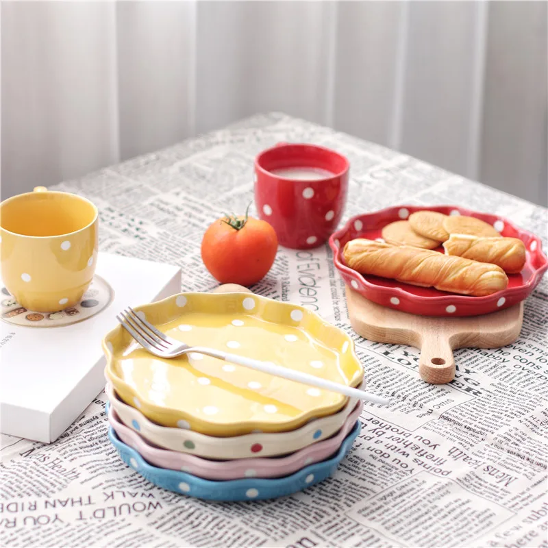 

Japanese-style Ceramic Creative Wave Breakfast Plate Fruit Dessert Plate Pasta Dish Western Dish Mug Kitchen Tableware Set