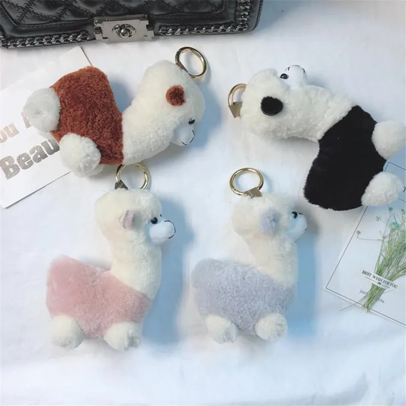 Cute Alpaca Small Wool Fur Keychain Pendant plush toys keychain ladies car bag Christmas birthday gift About 15 cm high | Игрушки и