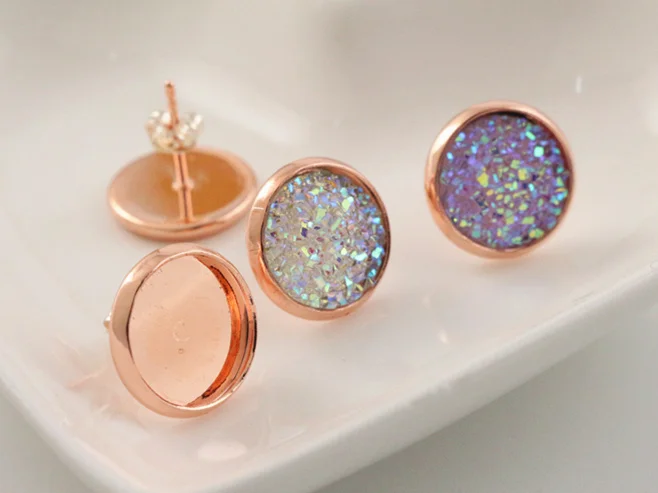 12mm 20pcs Dark Rose Gold Plated Earring Studs Earrings Blank Base 12mm 20pcs Dark Rose Gold Plated Earring Studs Earrings Blank Base Fit Gl Cabochons Ons Bezels L2 25