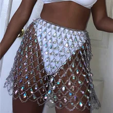 Новая юбка-карандаш Харадзюку, женская одежда, блестящая кристальная подвеска, открытая юбка с цепочкой, пэтчворк, праздничная одежда, мини юбки