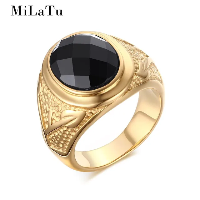 milatu tide men black oval stone wedding bands gold color stainless steel men engagement ring - Stone Wedding Rings milatu tide men black oval stone wedding bands gold color stainless steel men engagement ring - Stone Wedding Rings
