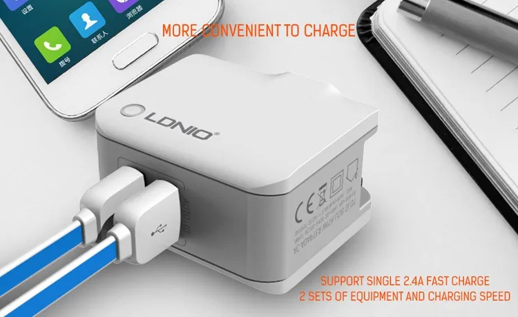 LDNIO EU Plug 2.4A Быстрая зарядка type-C двойной usb-порт для путешествий домашнее настенное зарядное устройство Съемный штекер для iPhone HUAWEI XIaomi