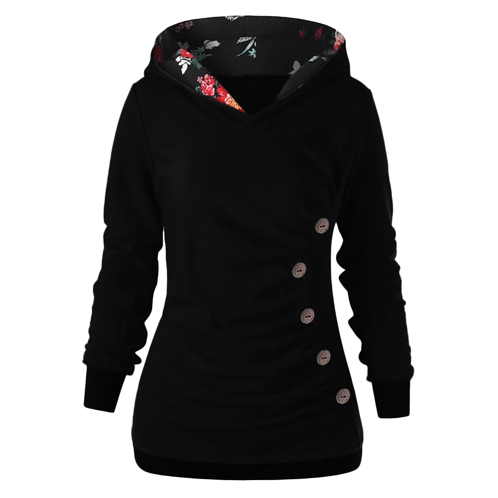 

Women Long Sleeve Hoodies With Button Printed Hoodies Autumn Sweatshirt Hoodie Sudaderas Woman Clothes Sudaderas Para Mujer