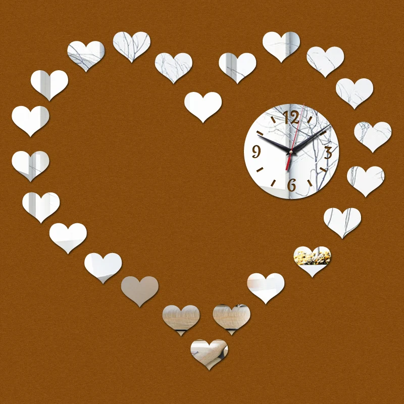 cheap time limited romantic love Acrylic wall clock modern design luxury mirror 3d crystal watches living room