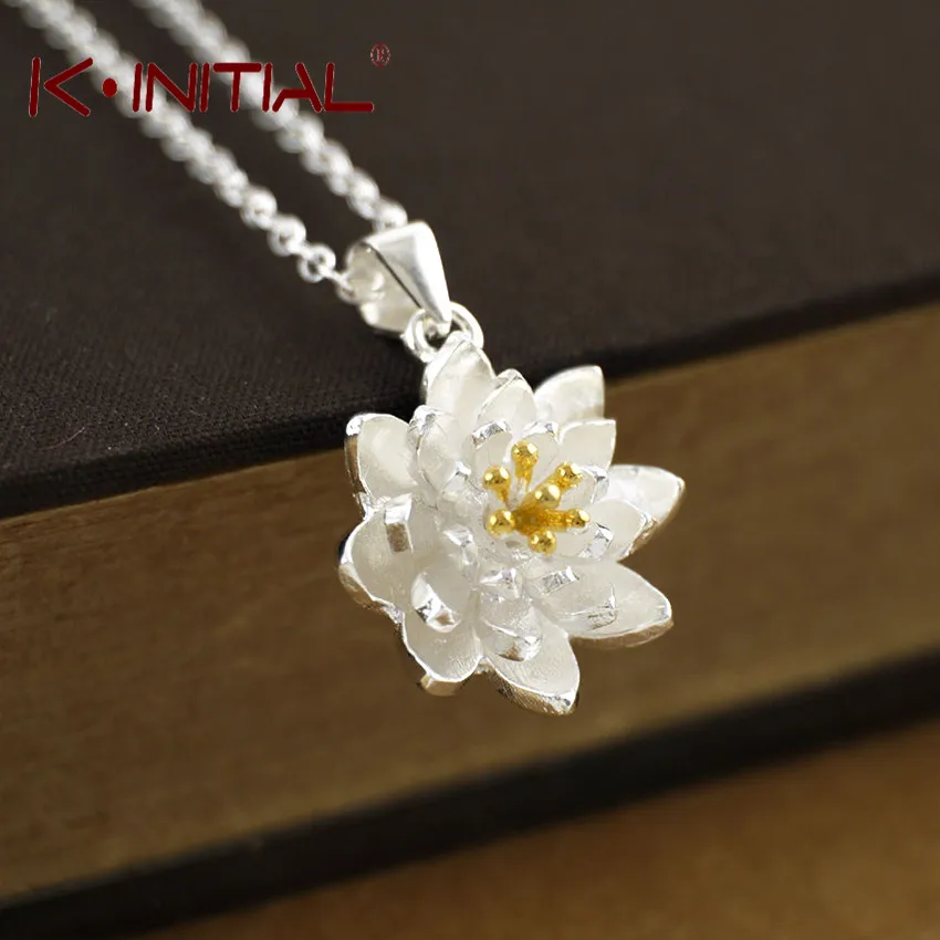Kinitial 1Pcs New 925 Silver Lotus Necklaces for Women Vivid Lotus