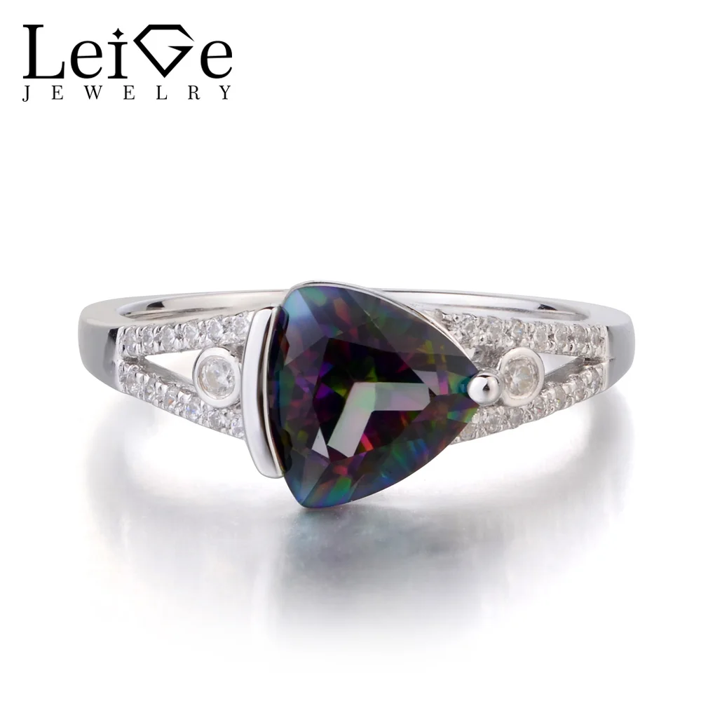 Leige Jewelry Mystic Topaz Solid 925 Sterling Silver Ring Rainbow Gemstone November Birthstone