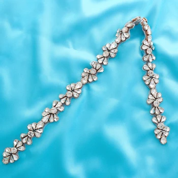 

Wholesale Garment Wedding Dresses Wide Applique Handmade Beaded Gold Pearl Rhinestone Bridal DIY Crystal Accessories Silver S176