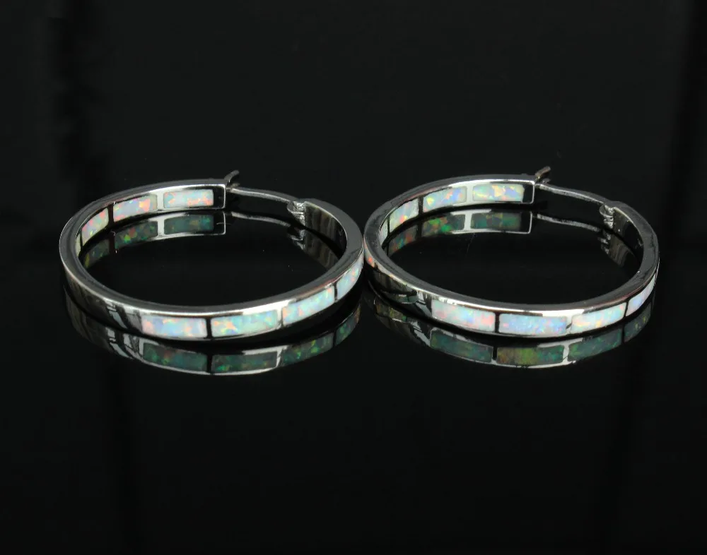 Большие синие/белые огненные опаловые серьги-кольца для женщин диаметром 32 мм