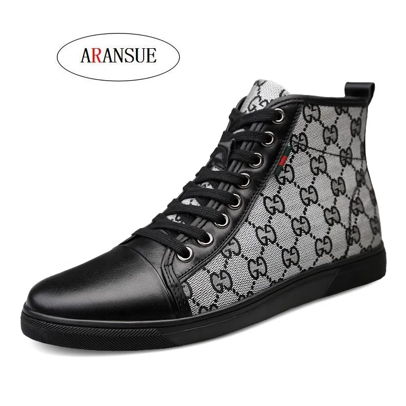 

ARANSUE 2018 Autumn and winter Genuine leather Martin boots Fashion personality high quality brand ankle boots print men boot