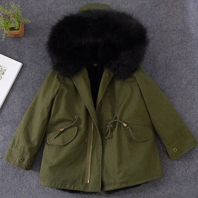 Новинка года; модные зимние утепленные куртки для мальчиков и девочек детская одежда детские пальто с капюшоном из искусственного меха Детские хлопковые парки; G190 - Цвет: army green black