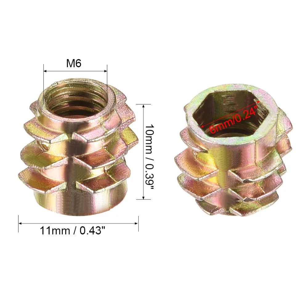 Uxcell Лидер продаж 20 шт./лот M4 M5 M6 резьбовые вставные гайки шестигранные цинковые мебельные гайки бронзовый тон