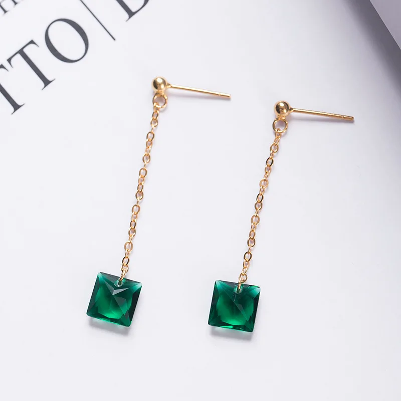 green zircon golden earrings woman S925 silver jewelry fashion dangle earrings for women silver earrings girl gift