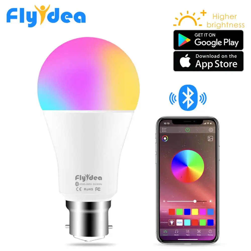 Умный светодиодный Беспроводной лампочка Bluetooth B22 10 Вт RGB Меняющие цвет лампы