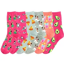 Взрослые Размеры, хлопчатобумажные забавные носки до середины икры, напитки, Хула, танцующая девушка, пицца, бигль, охотничий набор, собака, собака, котенок, котенок, авокадо