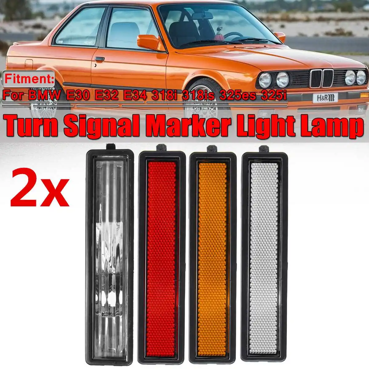 

2pcs Car Rear Left Right Side Turn Signal Marker Light Lamp Lens Cover For BMW E30 E32 E34 318i 318is 325es 325i 63141377849