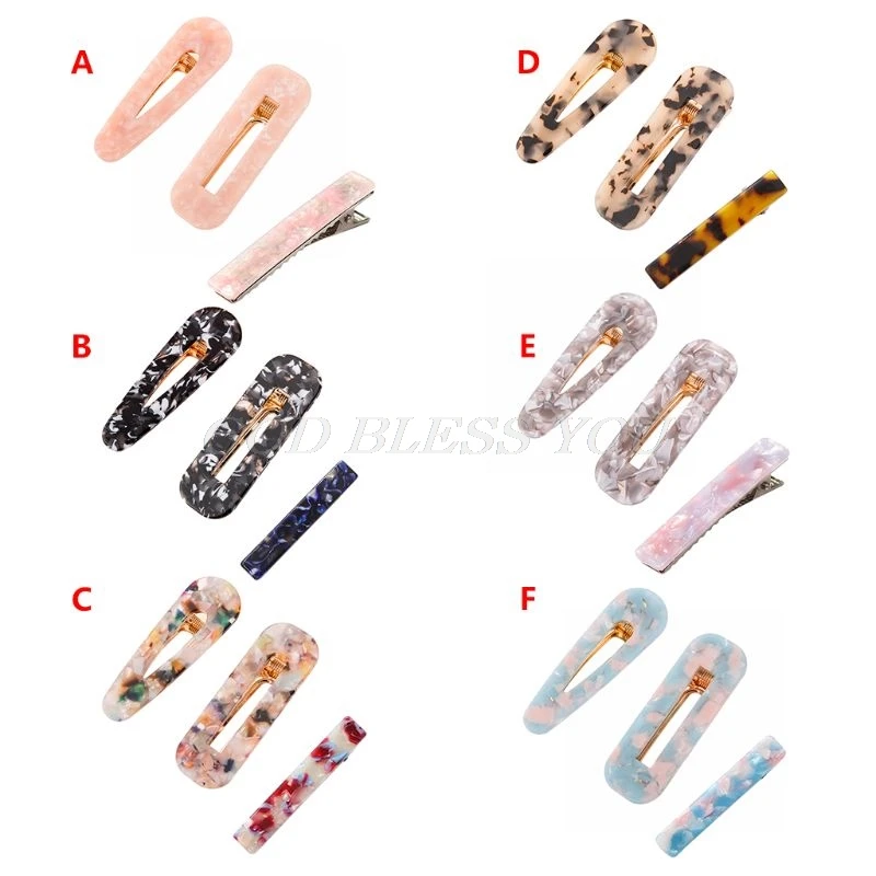 3pcs/set Fashion Women Acrylic Acetic Acid Leopard Hair Clip Snap Barrette Stick Hairpin Hair Accessories