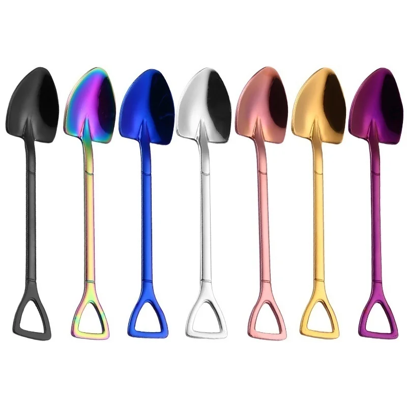 Description Picture 6 of item1PCS Creative Shovel Shape Dessert Spoon Stainless Steel Coffee Stirring Spoon Shovel Fork Fruit Fork Home Kitchen Tableware
