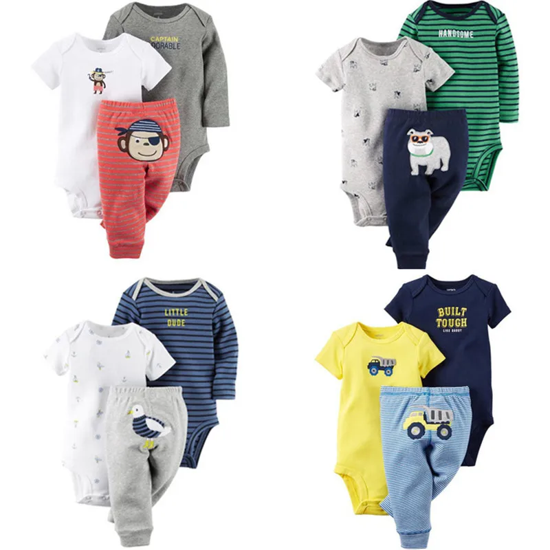 

Baby Boy Rompers Stripe Cotton Long Sleeve O-neck Unisex Spring Summer Set New Born Baby Clothes 3pcs/set Bebes Nightgown 6-24M