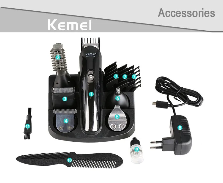100-240 В kemei триммер для волос 6 в 1 машинка для стрижки волос электробритва триммер для бороды мужские Инструменты для укладки станок для бритья для парикмахера