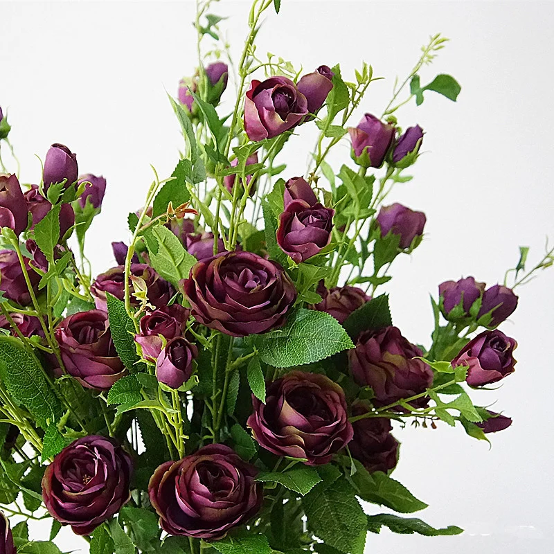Роскошный 9 голов Европейская искусственная Роза ветка шелк+ пластик Флер поддельные искусственные цветы для дома свадебное украшение для гостиницы Роза