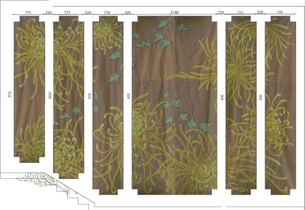 

Classic style UNIQUE effect Hand-painted silk wallpaper painting plants with flowers many patterns and background optional