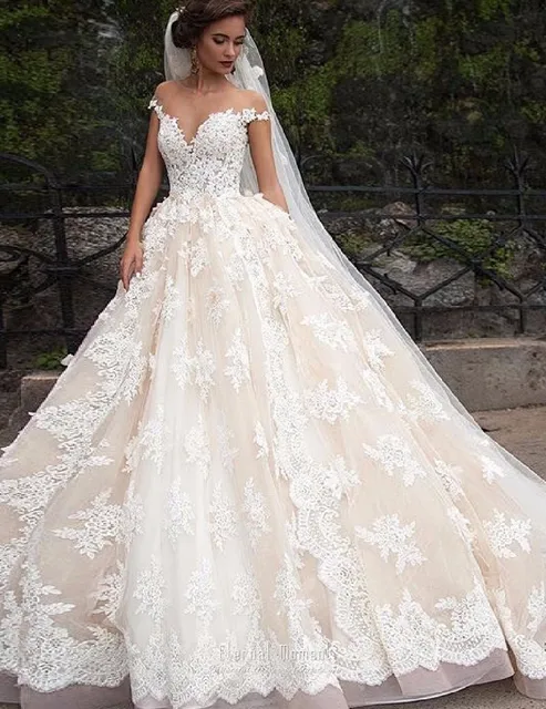 Luxury Lace Ball Gown Wedding Dress 2017 Off Shoulder Princess Arabic ...