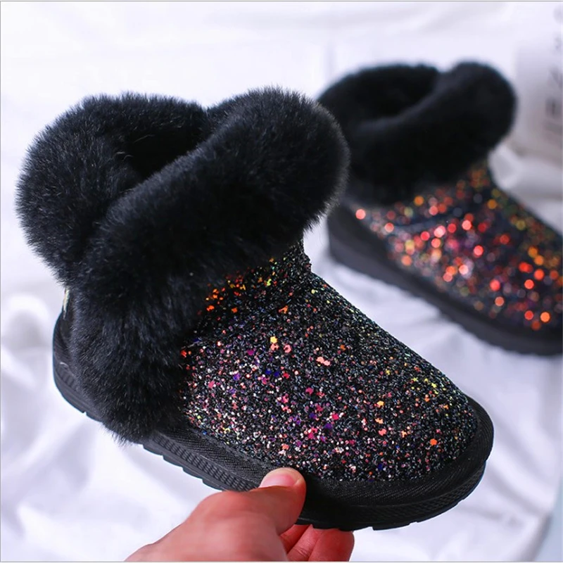 Fashion colorful bling girls winter boots snow boot for girls winter shoes dress shoes with fur kids toddler girls shoe EU 21-37