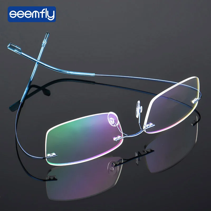

Seemfly Fashion Titanium Alloy Super Elastic Frameless Metal Spectacle Frame For Men and Women Ultralight Myopia Lens Frame