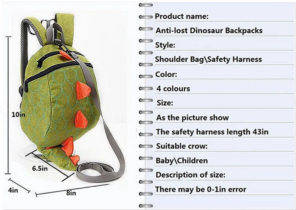 Динозавр анти-потери Рюкзак для детей рюкзак Aminals школьный ранец с изображением мультяшных геров Маленький милый рюкзак прогулочный безопасный рюкзак
