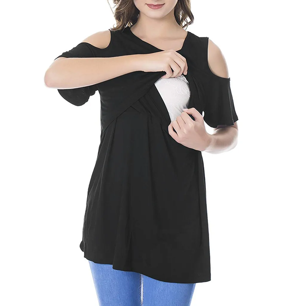 

Maternity Clothes Women Maternity Mom Nursing Solid Straps T-shirt Pregnancy Breastfeeding Clothes Maternity Tops Summer 2019