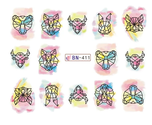 

Sticker for Nails Water Decals Geometric animal Nail Slider Art design Decoration Manicure Foil Adhesive Wraps Tools Pegatinas
