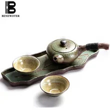 Ручной работы Портативный для отдыха на открытом воздухе для автомобиля и офиса, работающий от кружка Quik 1 Чай горшок 2 чашки 1 лоток Керамика грубая кунг-фу чайный сервиз, кружка для вина