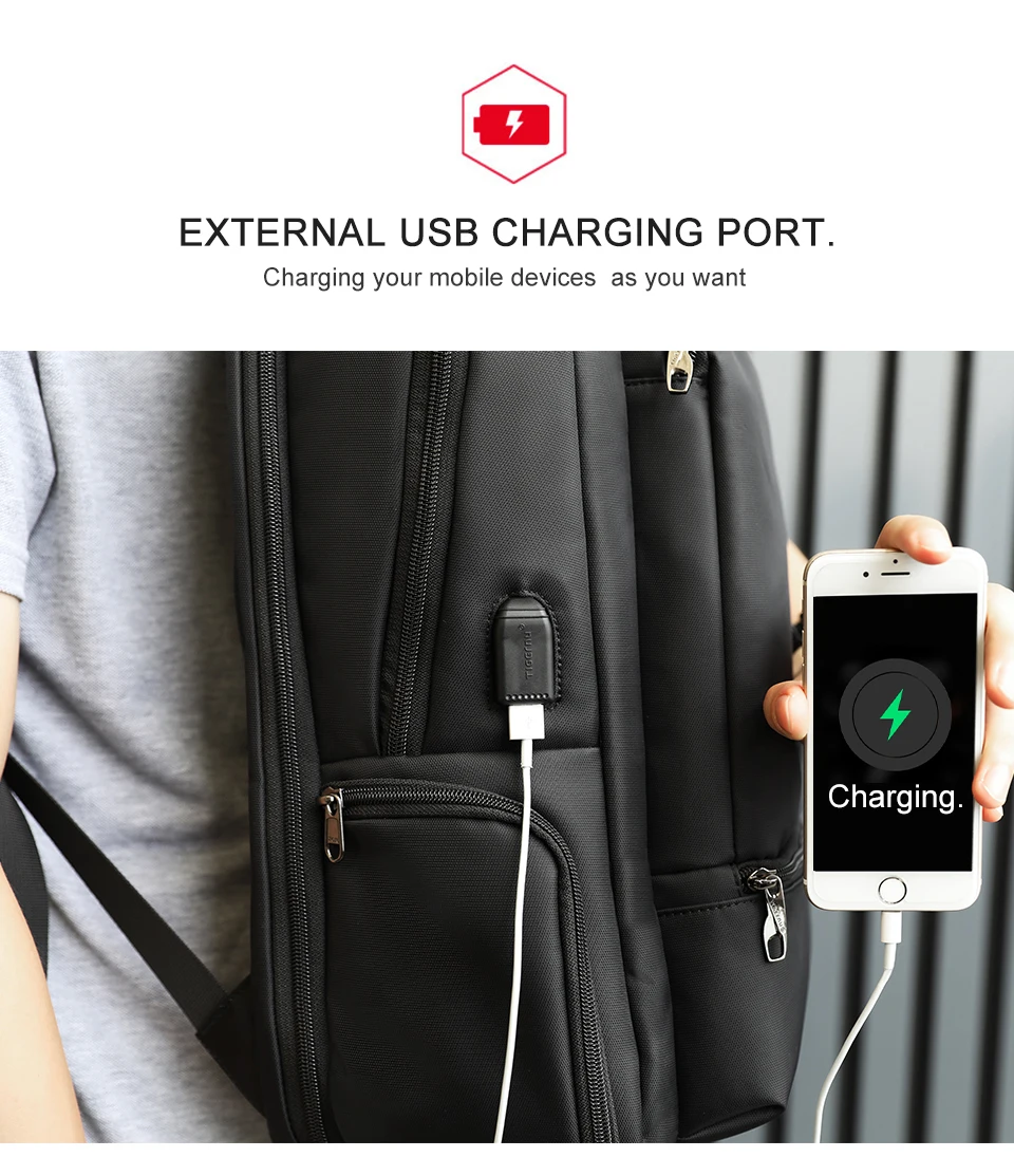 3.USB charging black backpack