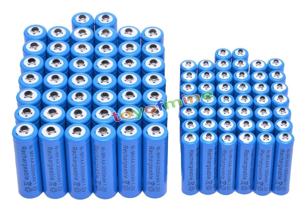 44x AA + 44x AAA 1.2V 1800mAh 3000mAh NiMH Blue Rechargeable Battery