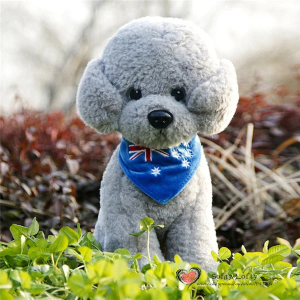 Life like teddy poodle dogs plush toys 30cm - Australian Flag Triangular Scarf Grey