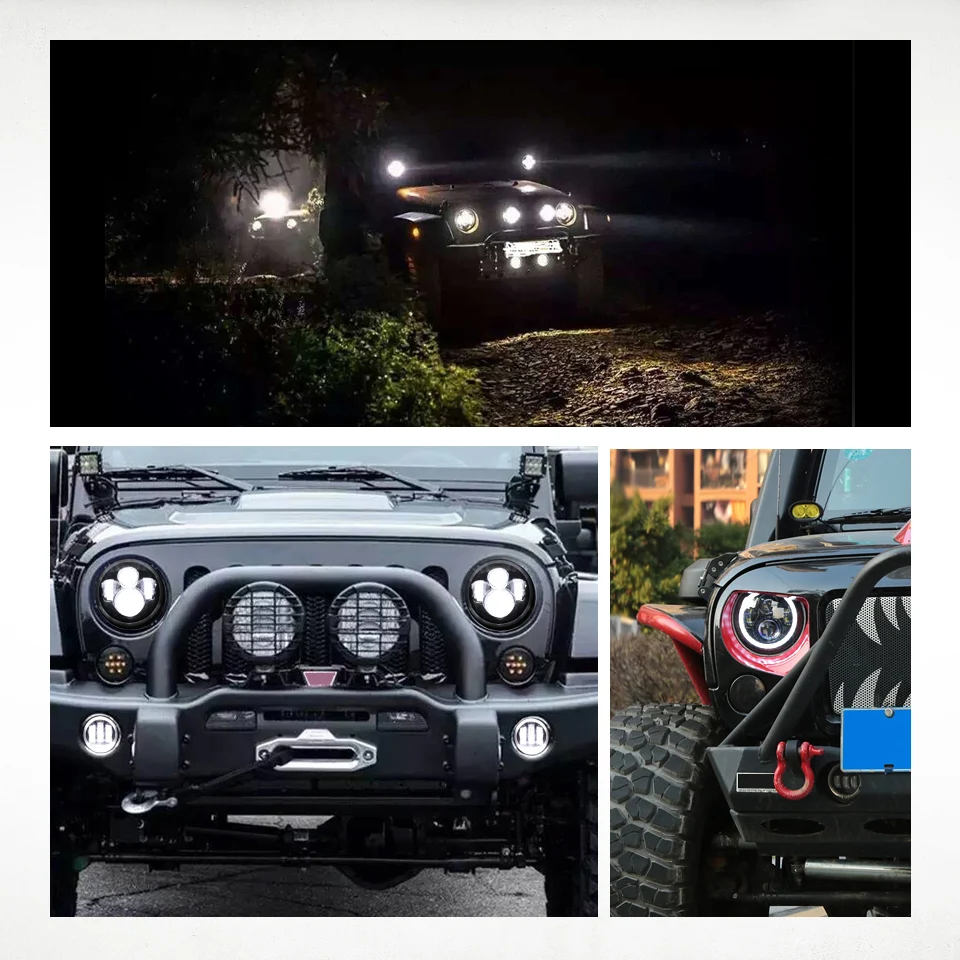 Partol 2 шт. " светодиодный фары 60 Вт высокий низкий пучок светодиодный H4 Halo Ангел глаз DRL Янтарный Включите сигнал для Jeep Wrangler JK для Land Rover