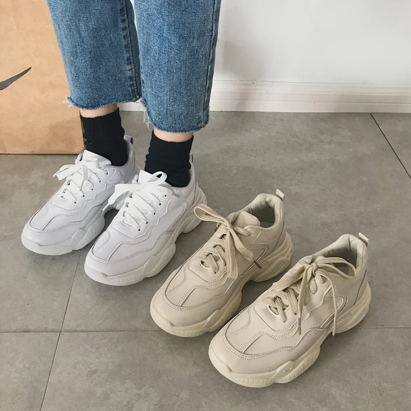 

Flat shoes 2019 new women's wild thick casual high white shoes