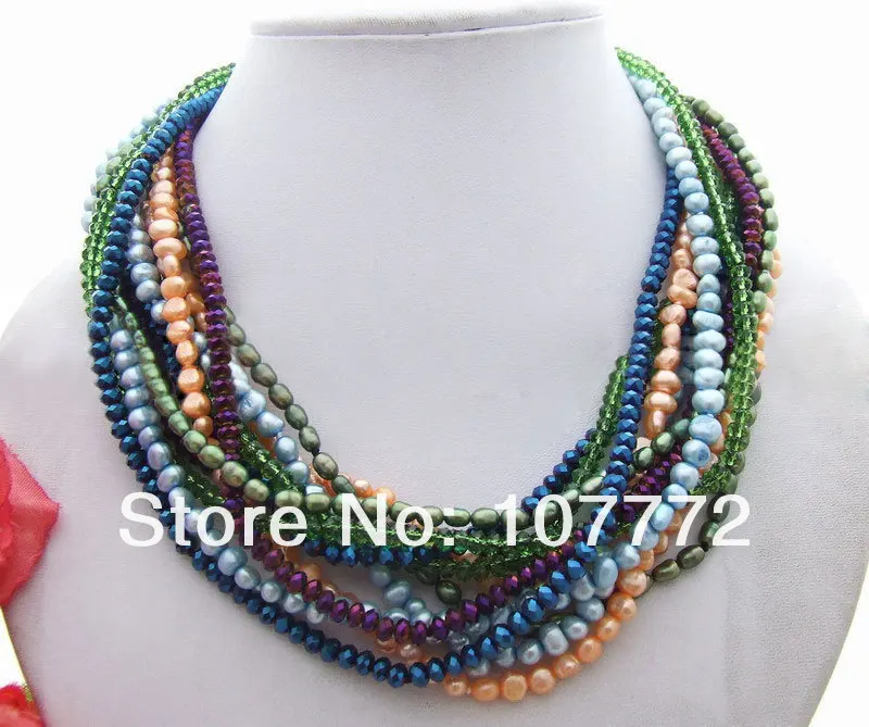

12 strands Multi Color Pearl&Crystal Necklace