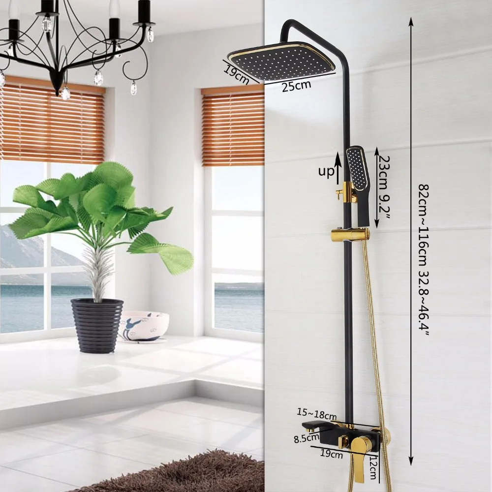 KEMAIDI Новое поступление Ванная комната черный набор для душа настенный смеситель для душа в форме дождя кран 3-функции смеситель клапан хорошее качество